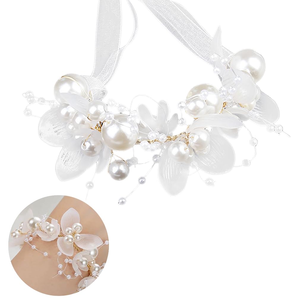 SANNIDHI Pearl Wrist Corsage Wristlet Band for Girls Kids, Flower Bracelet Hand Corsage for Women Wedding Birthday Party Prom Ceremony Accessory SANNIDHI Pearl Wrist Corsage Wristlet Band for Girls Kids, Flower Bracelet Hand Corsage for Women Wedding Birthday Party Prom Ceremony Accessory